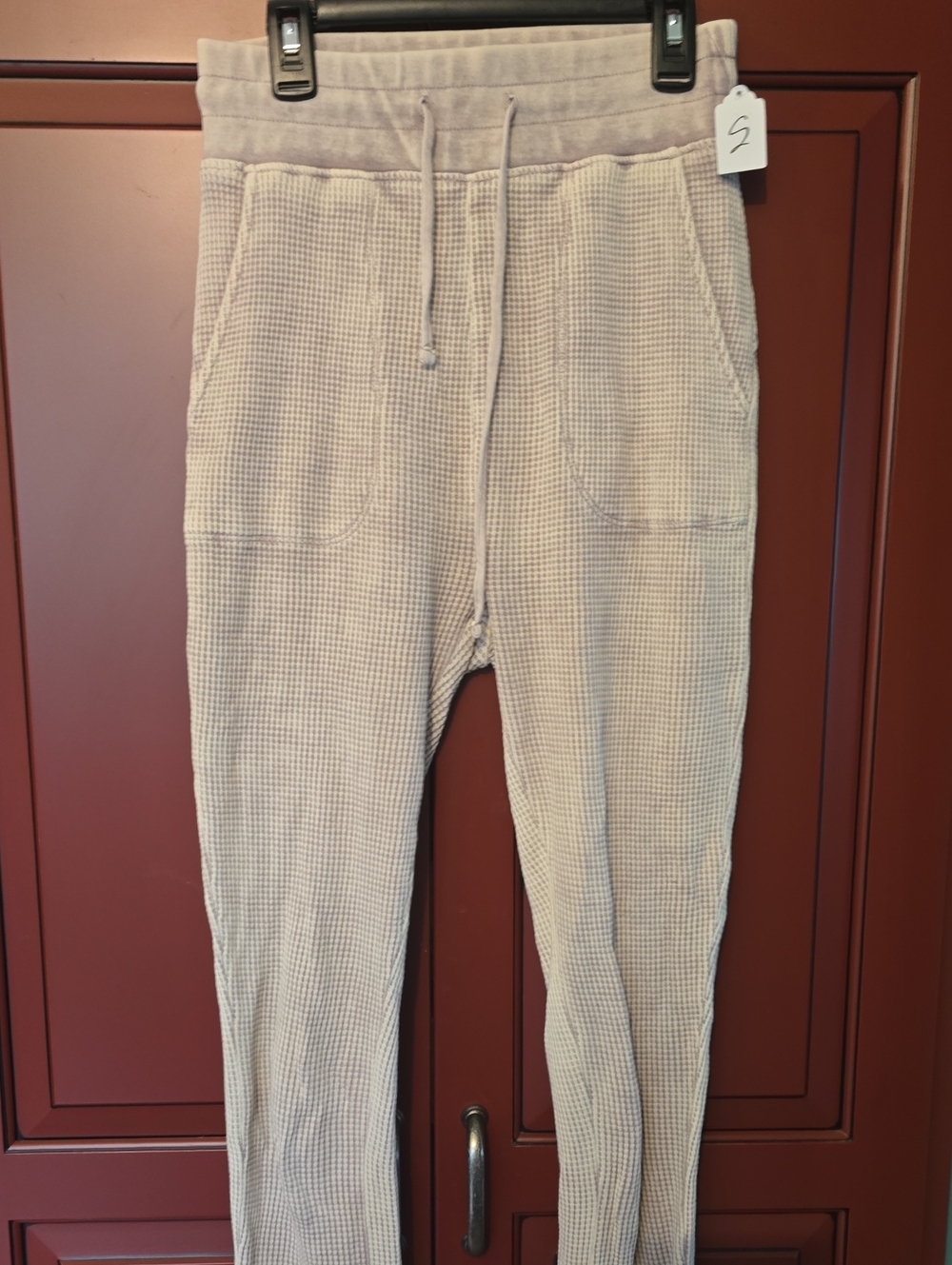 Mono B Waffle Knit Drawstring Pants - Light Beige